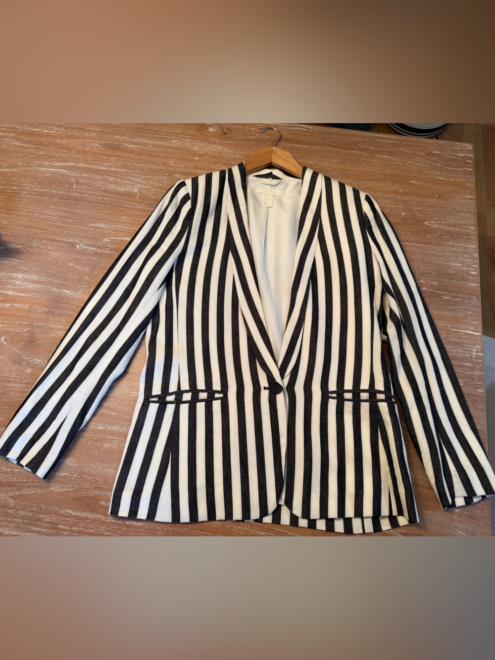 H&M Black and White Striped Blazer